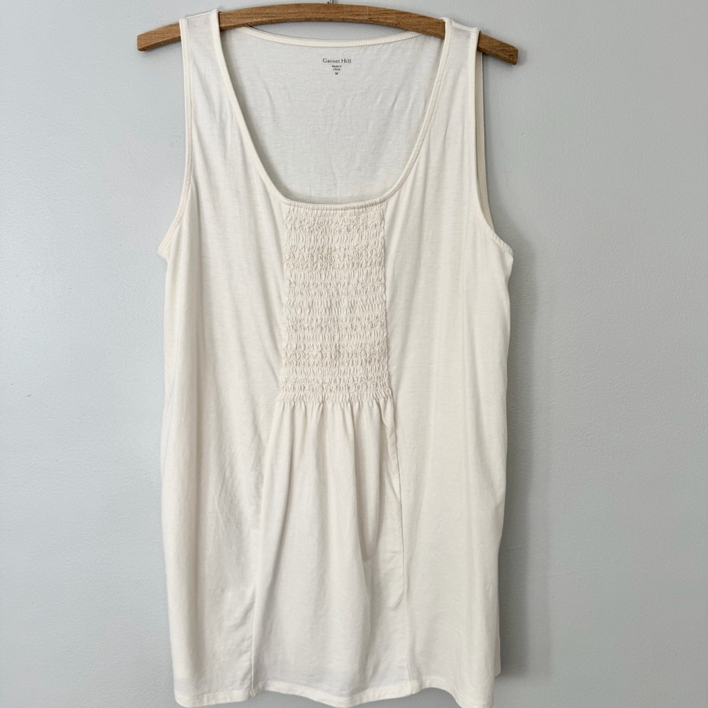 Garnet Hill Cream Smocked Front Tank Top